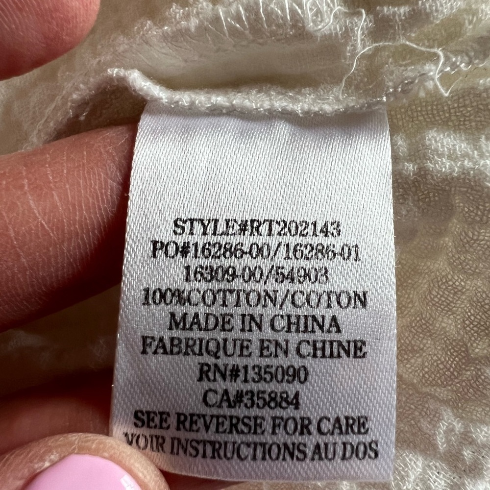 Rag Poets white v-neck cuffed short slv gauzy blouse sz L boho lightweight - Picture 5 of 9